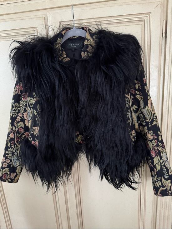 rag & bone Jackets & Blazers - rag & bone Black Floral Jacquard Jacket with Faux Fur Trim